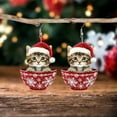 thumbnail image 1 of 1 Pair Acrylic Cute Christmas Hat Cat Earrings Dangle Drop Kitten Jewelry for Women Pets Lovers Charms Gifts, 1 of 6