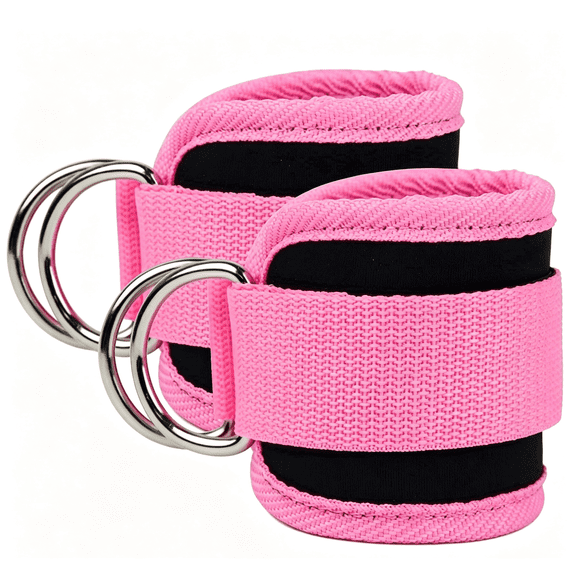 1 Pair Adjustable Cable Machine Ankle Straps with D Ring, Heavy Duty Nylon Booty Bands for Glute Kickback, Hip Abduction & Quad Training
