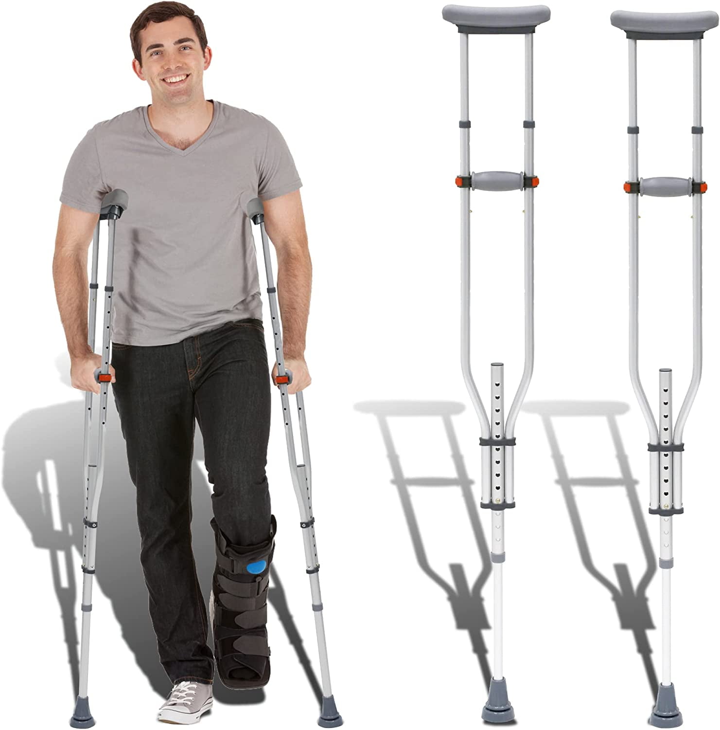 1 Pair Adjustable Crutches for Adults, Teenagers, Lightweight Aluminum Crutches