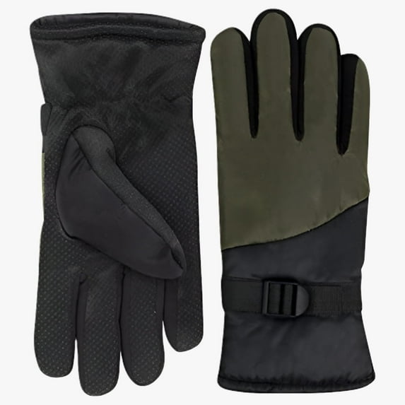 1 Pair of Adult One Size Two Tone Insulated Waterproof Windproof Cold Winter Weather Gloves for Snow, Wind, Rain, Hail, Freezing Temperatures and Harsh Climates in Forest Green and Black