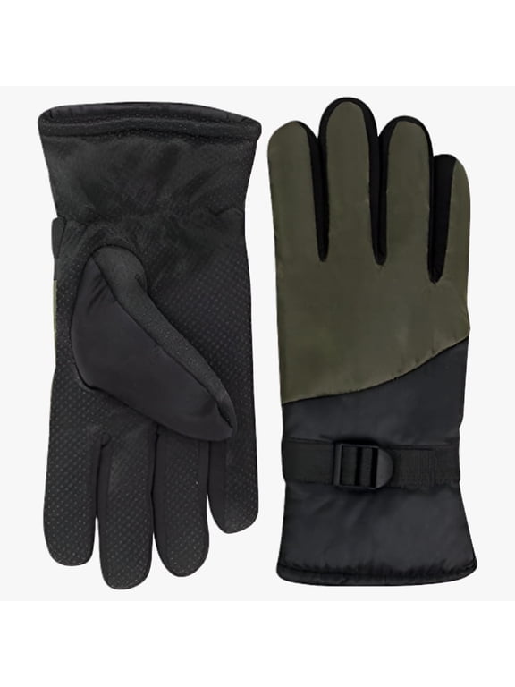 1 Pair of Adult One Size Two Tone Insulated Waterproof Windproof Cold Winter Weather Gloves for Snow, Wind, Rain, Hail, Freezing Temperatures and Harsh Climates in Forest Green and Black