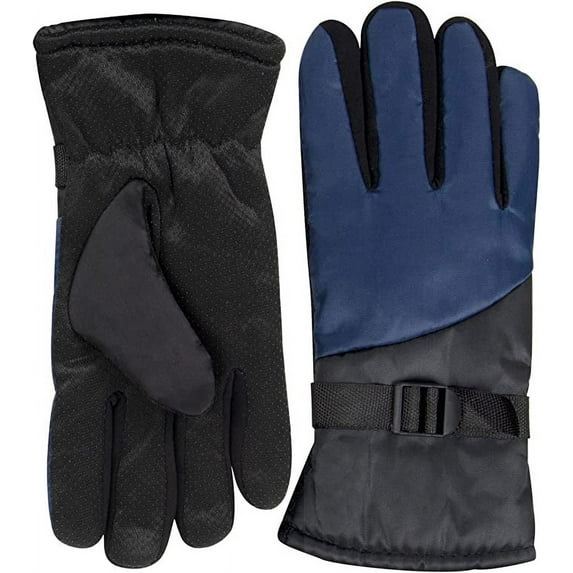 1 Pair of Adult One Size Two Tone Insulated Waterproof Windproof Cold Winter Weather Gloves for Snow, Wind, Rain, Hail, Freezing Temperatures and Harsh Climates in Navy Blue and Black