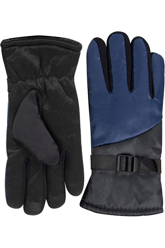 1 Pair of Adult One Size Two Tone Insulated Waterproof Windproof Cold Winter Weather Gloves for Snow, Wind, Rain, Hail, Freezing Temperatures and Harsh Climates in Navy Blue and Black