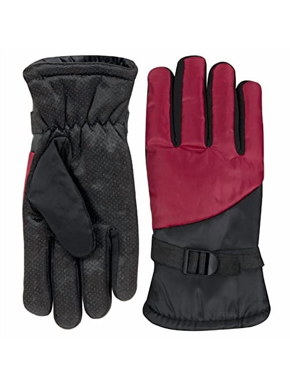 1 Pair of Adult One Size Two Tone Insulated Waterproof Windproof Cold Winter Weather Gloves for Snow, Wind, Rain, Hail, Freezing Temperatures and Harsh Climates in Red and Black