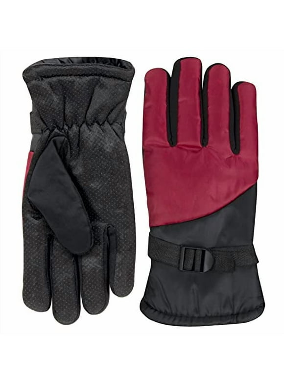 1 Pair of Adult One Size Two Tone Insulated Waterproof Windproof Cold Winter Weather Gloves for Snow, Wind, Rain, Hail, Freezing Temperatures and Harsh Climates in Red and Black