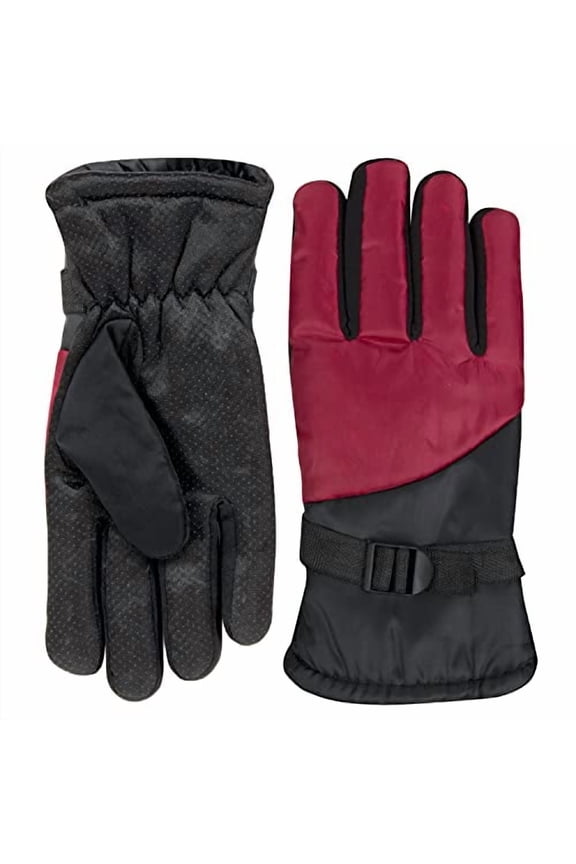 1 Pair of Adult One Size Two Tone Insulated Waterproof Windproof Cold Winter Weather Gloves for Snow, Wind, Rain, Hail, Freezing Temperatures and Harsh Climates in Red and Black