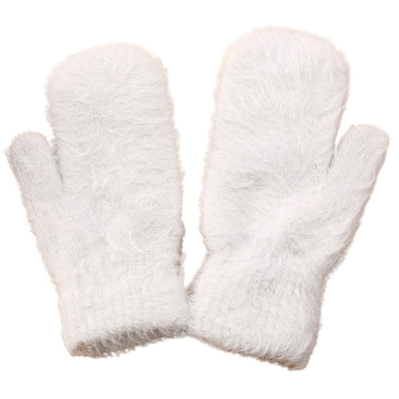 1 Pair Adults Mittens Thickened Stretchy Soft Fuzzy Cozy Cold Resistant Solid Color Windproof Winter Women Gloves for Outdoor,Light Grey