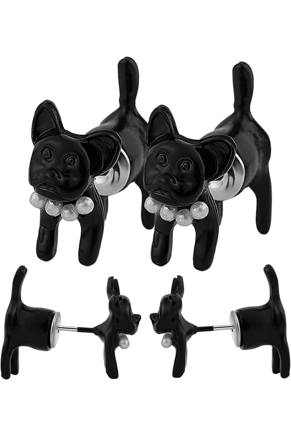 1 Pair Alloy Cartoon Dog Front Back Stud Earrings Animal Jewelry for Women Black 15x18mm