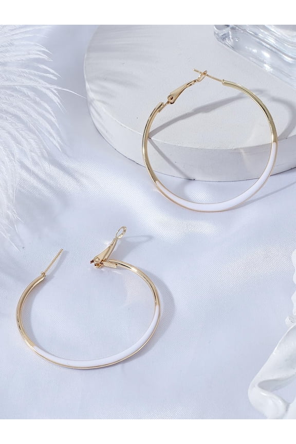 1 Pair Alloy Enamel Hoop Earrings Everyday Illusion Jewelry for Women Elegant Jewelry Gifts 46.5x1.5mm for DIY