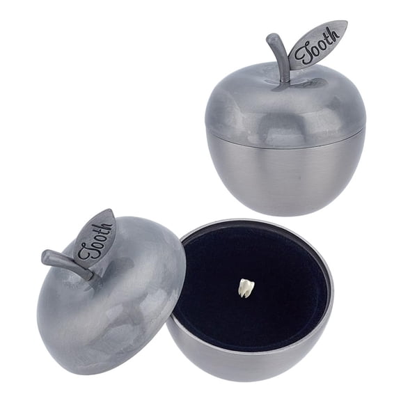 1 Pair Alloy Engraved First Curl and First Tooth Keepsake Boxes Baby Teeth Fairy Memory Containers Silver 4.55x4.5cm