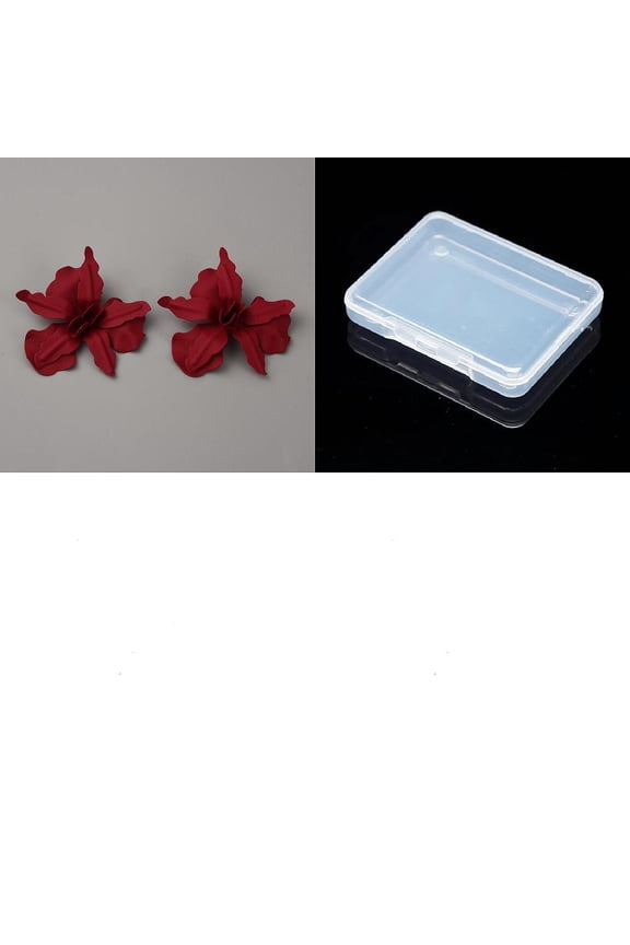 1 Pair Alloy Flower Stud Earrings Florid FlatBack Stud Stack Dangle Cartilage Jewelry for Women 74x77mm Red