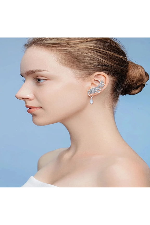 1 Pair Alloy Glass Dangle Cuff Earrings for Women Fairy Wings Platinum 54-56x18mm