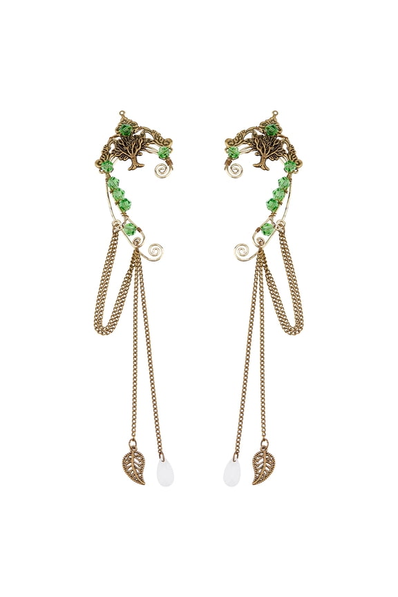 1 Pair Alloy Tree Cuff Earrings with Glass Bronze Tree 182x37x10mm