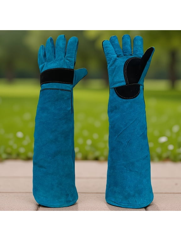 1 Pair Animal Handling Gloves, 23.7 Inch Reinforced Leather, Bite and Scratch Resistant for Dogs, Cats, Birds, Reptiles, Snakes