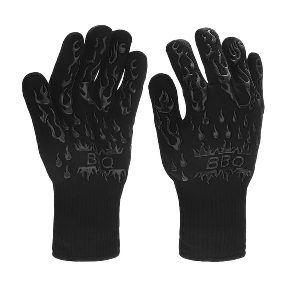 1-Pair BBQ Gloves, 1472F Heat Resistant Non-Slip Grilling Oven Gloves [S Size, Black]