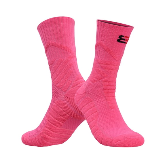 1 Pair Basketball Socks Good Breathability High Elasticity Non-slip Vibration Damping Terry Fabric Sports Basketball Long Socks for Sports-Pink