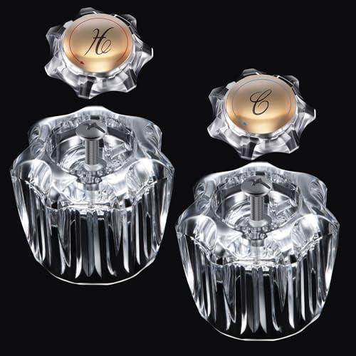 1 Pair Bathroom Knobs Replacement, Bathtub Handles Compatible with Delta/Delex/Peerless, Hot and Cold Sink Knobs Replacement Parts in Clear Acrylic, Include Screws
