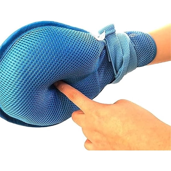 1 Pair Bed Restraints Mitts,Medical Double Security Mitts,Hand Protective Gloves for Dementia Patients or Elderly, Autistic Child,Blue Movement Limited Ties for Hands