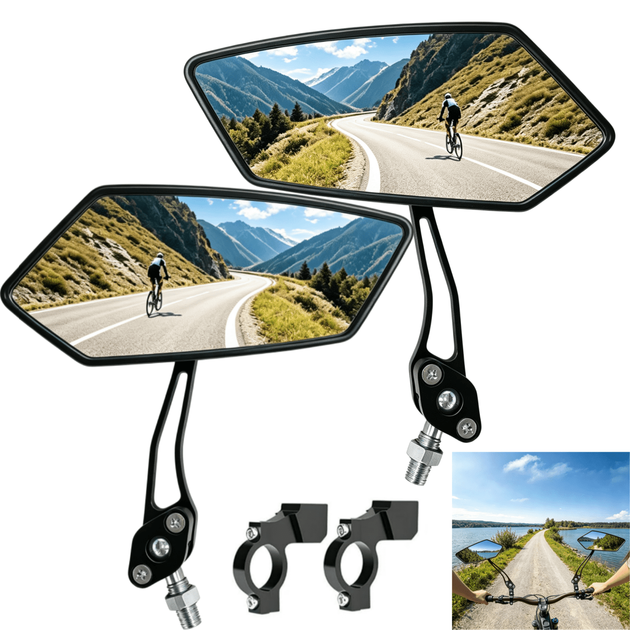 1 Pair Bike Mirror, Rotaty Diamond MTB Road Cycling Bicycle Handlebar Rear View Glass