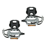 1 Pair Bike Pedals 1/2'' Spindle Platform with Toe Clips Fixed Foot Strap Black Silver Tone