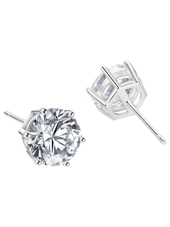 1 Pair Birthstone Stud Earrings 5mm Cubic Zirconia Gemstone Plated Sterling Stud Earrings for Women Men