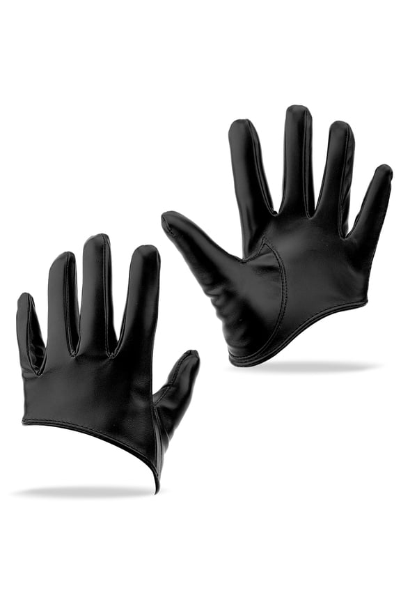 1 Pair Black Extra Short PU Leather Half Palm Finger Gloves