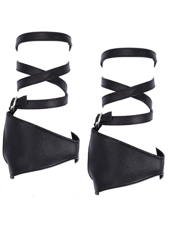 1 Pair Black PU Leather Fingerless Half Palm Gloves Goth Night Bar Band Up Leather Punk Dancing Half Finger Gloves Biker Gothic Cosplay Accessories