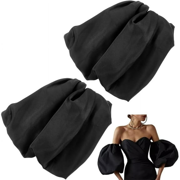 1 Pair Black Satin Short Bridal Sleeve Removable Puff Sleeves Handmade Detachable Elegant Wedding Accessories Sleeve Covers for Wedding Dress Bridal Accessories 9.1x7.5 inch DIY