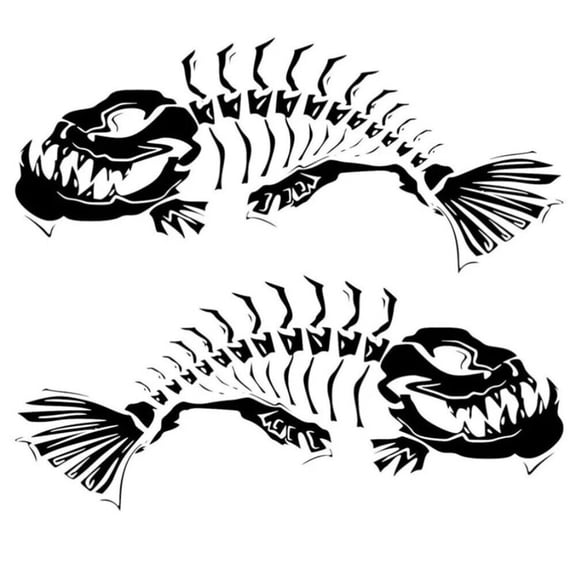 1 Pair Black Skeleton Fish Bone Vinyl Decal Stickers Compatible with Car or Boat