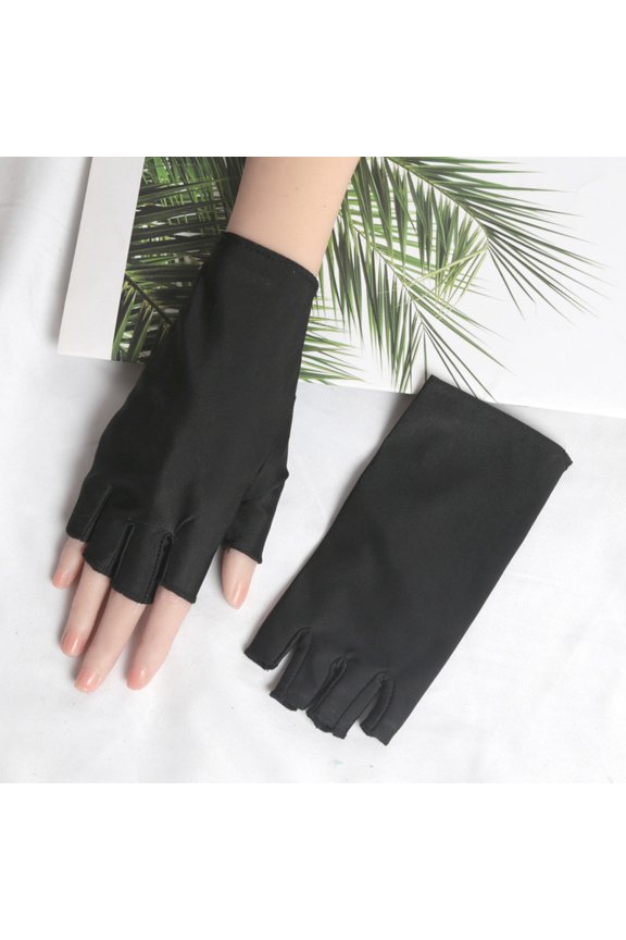 1 Pair Black Summer Half Fingers Gloves Breathable Thin Semi-Finger Driving Women Sunscreen Fingerless Elasticity Work Mittens