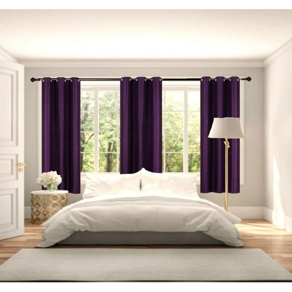 1 Pair Blackout Room Darkening Adam Purple color 63" length Short Panels 100% Privacy Noise Reduce Window Treatment Curtain Grommets For Bedroom