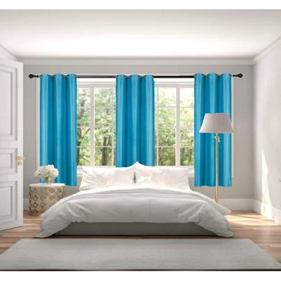 1 Pair Blackout Room Darkening Adam Turquoise color 63" length Short Panels 100% Privacy Noise Reduce Window Treatment Curtain Grommets For Bedroom