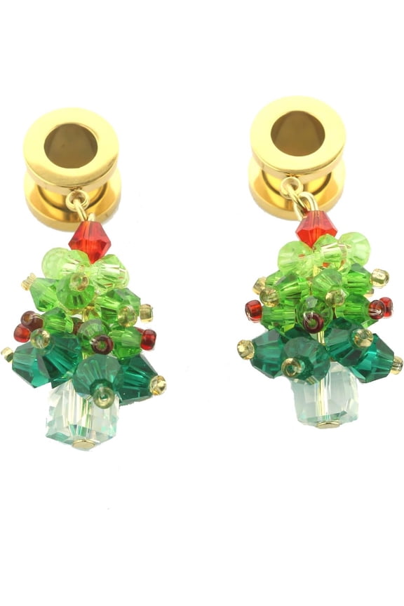 1 Pair Bling Christmas Tree Ear Gauges, Stainless Steel Ear Plugs, Xmas Party Holiday Jewelry for Women[o784]