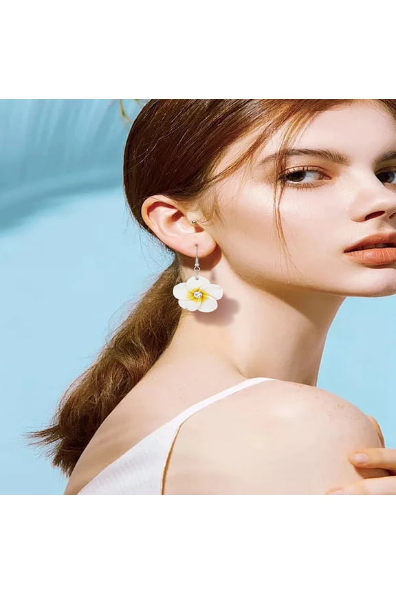 1 Pair Bohemian Style Polymer Clay Dangle Earrings Flower Platinum 51.5x30mm