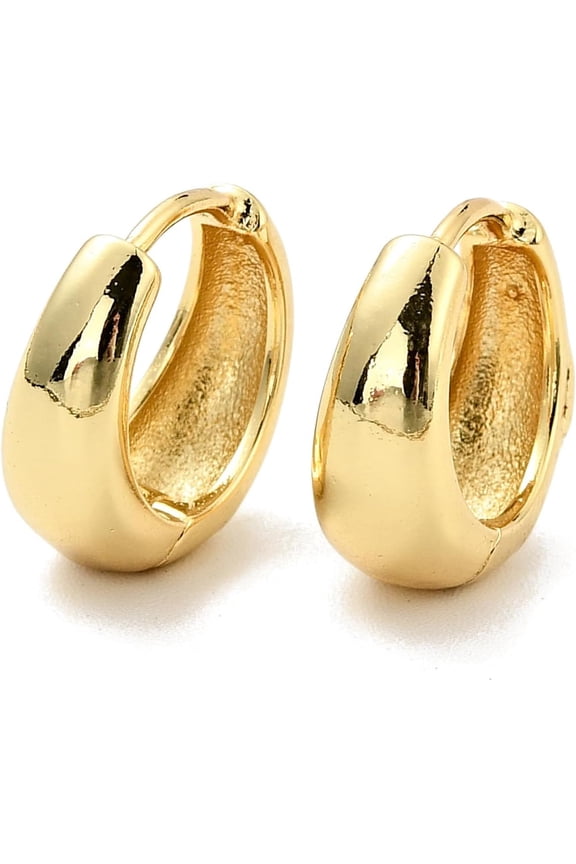 1 Pair Brass Chunky Hoop Earrings for Women Cadmium Free & Nickel Free & Lead Free Real 18K Gold Plated 13.5x6mm Pin: 0.8mm