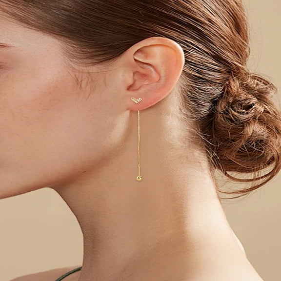 1 Pair Brass Rhinestone Heart Tassel Ear Thread for Women Golden 75mm for DIY