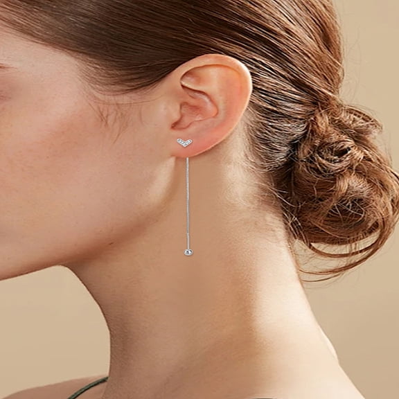 1 Pair Brass Rhinestone Heart Tassel Ear Thread for Women Platinum 75mm for DIY
