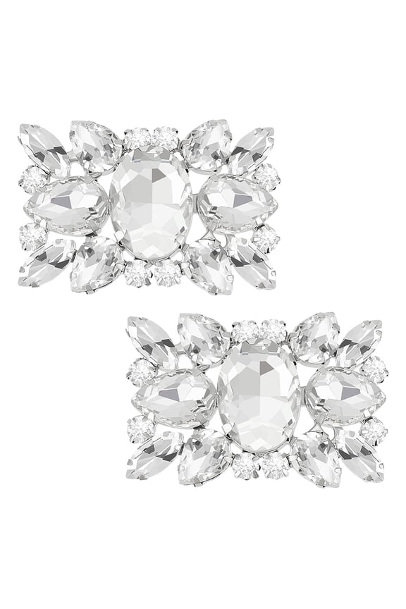 1 Pair Brass Rhinestone Shoe Buckle Clips Detachable Shoe Decoration Rectangle 40x56x12~13mm diy