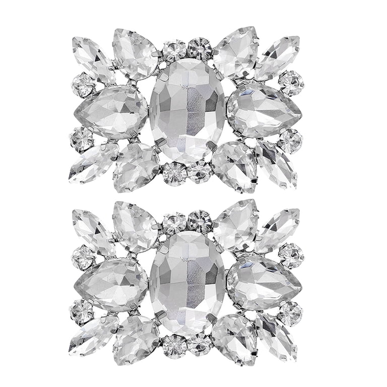 Elegant Silver Rhinestone Buckle Silver/Crystal Kissing D-Shape Rhinestone Buckle (2 pieces  main image 3