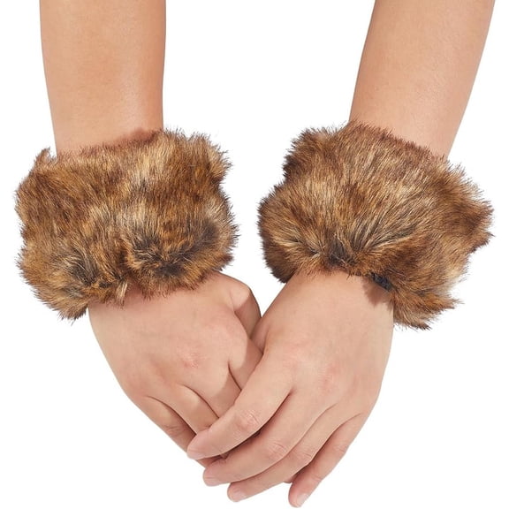 1 Pair Brown Fur Cuffs Wrist Arm Warmers Camel Winter Short Plush Fuzzy Cuff Oversleeve Fluffy Wristband Sleeves Furry Gloves