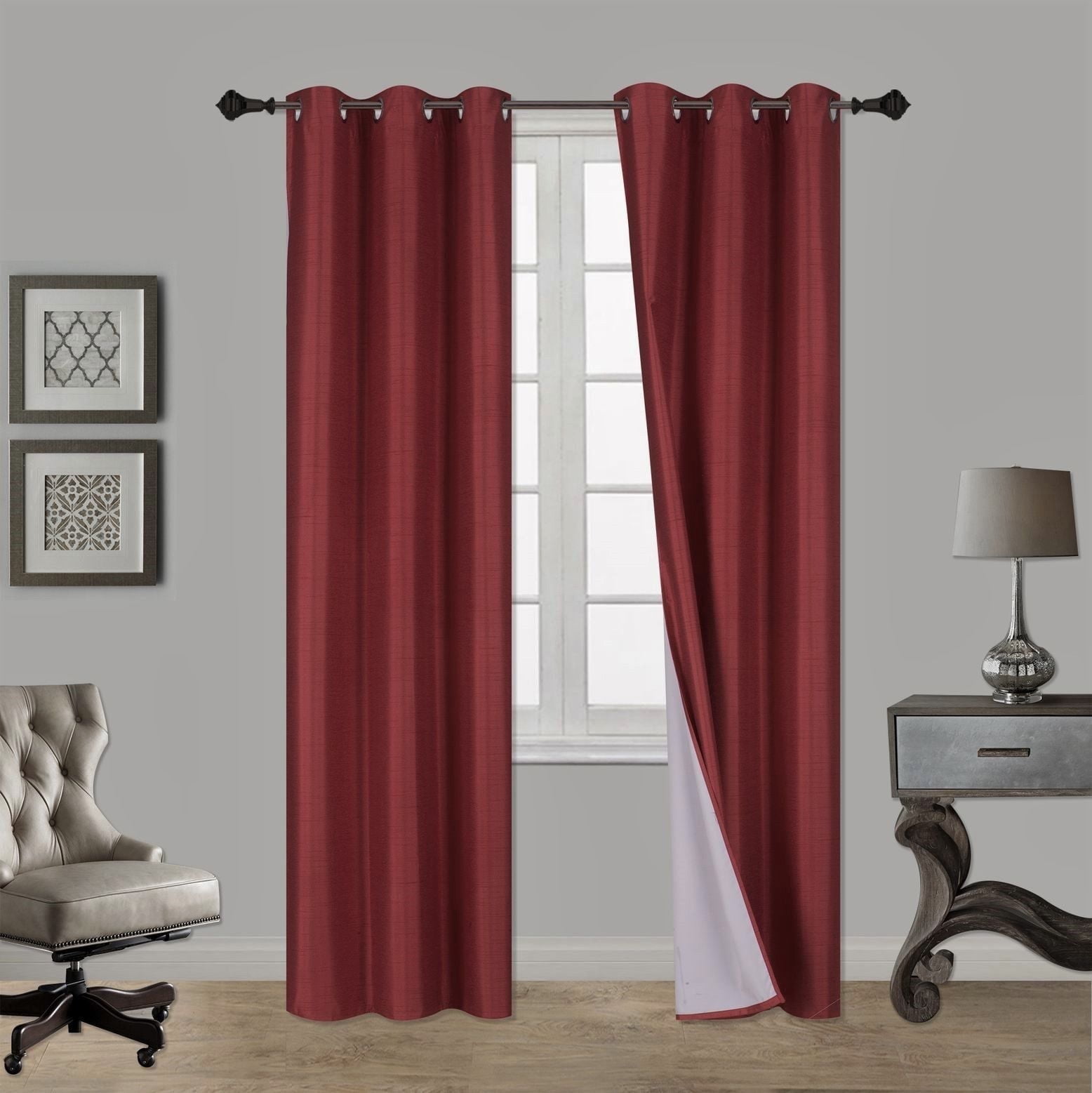 1 Pair Burgundy Marron Wine Noa 63" Length Insulated Lined 100% Heavy Thick Blackout Silver Grommet Window Curtain Panels Drapes Not See Through Energey Saving