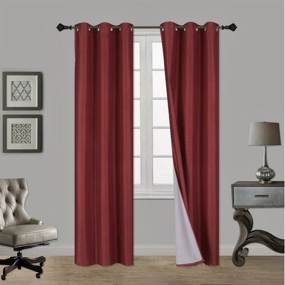 1 Pair Burgundy Marron Wine Noa 63" Length Insulated Lined 100% Heavy Thick Blackout Silver Grommet Window Curtain Panels Drapes Not See Through Energey Saving