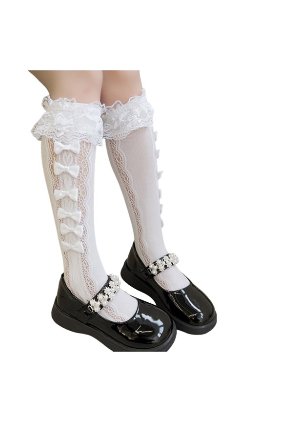 1 Pair Butterfly Bows Stockings Comfortable Hollowed Piled Up Socks In Tube Socks for School and Festivals