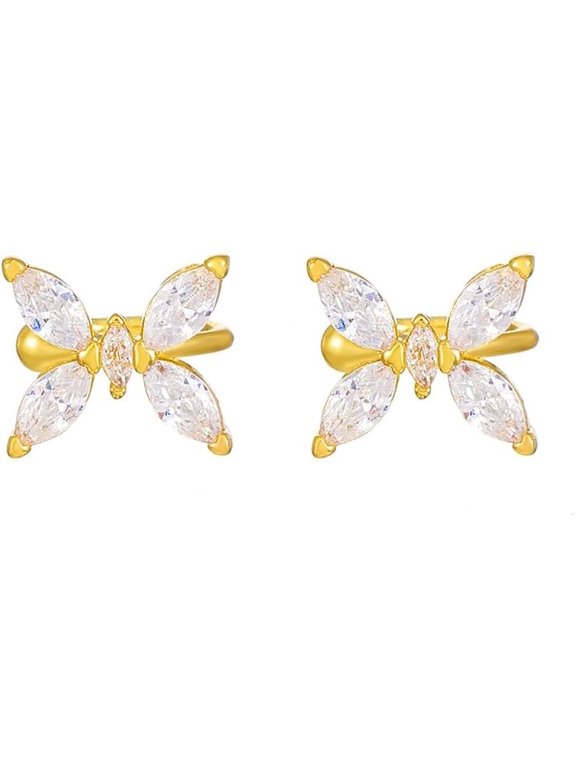 1 Pair Butterfly Ear Cuff Fashionable Ear Cuff Set Brass Micro Pave Cubic Zirconia Cuff Earrings Creative Personal Earrings Trendy Simple Earrings for Women Birthday Valentine's Day Elegant Gifts