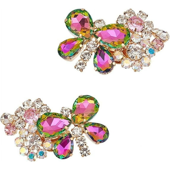 1 Pair Butterfly Rhinestone Shoe Clips Colorful Shoe Buckles Detachable Crystal Shoe Clips Shoes Jewelry Decoration for Wedding Party Prom Shoe Accessories Women