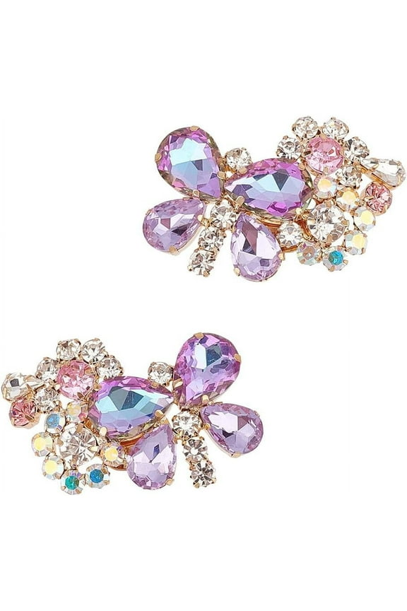 1 Pair Butterfly Rhinestone Shoe Clips Lilac Shoe Buckles Elegant Shoes Jewelry Decoration Detachable Shoe Clips