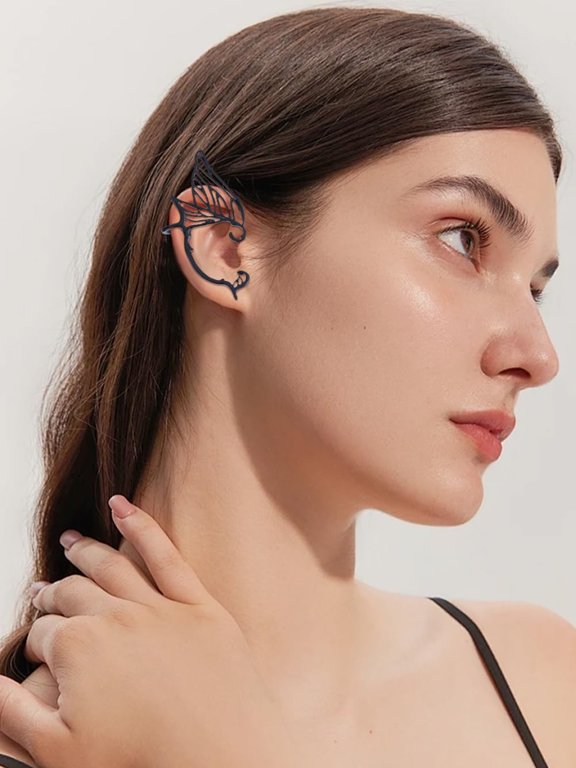 1 Pair Butterfly Wing Cuff Earrings Fairy Ear Wings Climber Wrap for Wedding Party Jewelry Gifts 75-77x39-43mm Black