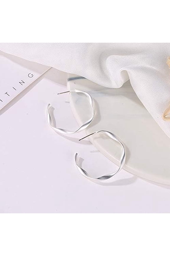 1 Pair C-Shaped Iron Stud Earrings Half Open Hoop Earrings for Women Elegant Jewelry Gifts 32.5x3mm Silver DIY
