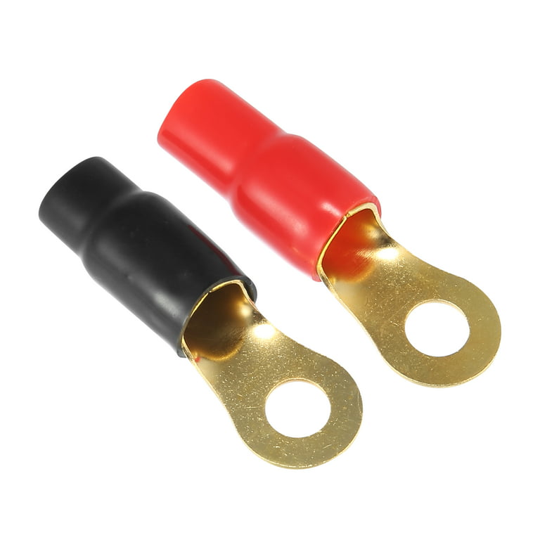 1 Pair Car 0GA 0 Gauge Ring Terminal Adapter Round Crimp Terminal Connector  for Speaker Wire Cable Black Red 