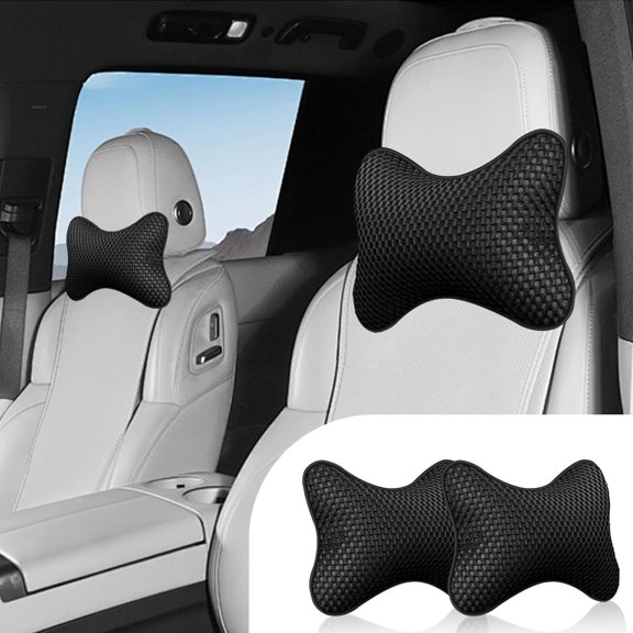 1 Pair Car Headrest Pillow Breathable Car Neck Pillow Soft Cloud Silk Cotton Neck Support for Driving Fatigue Relief Comfortable Automotive Seat Head Rest Pad, Black